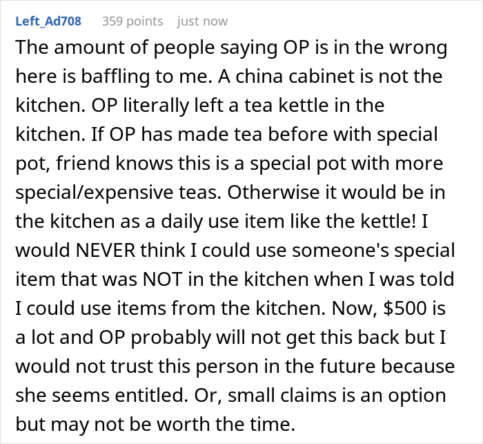 Comment about house-sitting friend ruining a $500 Yixing teapot and being told to replace it. Comment about house-sitting friend ruining a $500 Yixing teapot and being told to replace it.