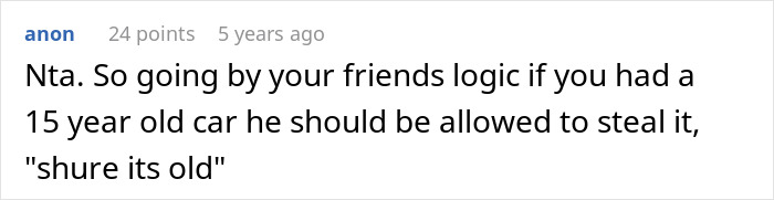 Text conversation showing a user debating logic about theft related to a cheating ex-wife's boyfriend stealing expensive Lego sets.