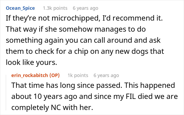 Comments discussing microchipping and a MIL pretending dog passed away to get rid of him at the shelter.
