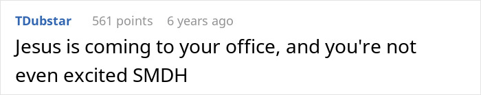 Comment about a coworker preaching about Jesus during meetings, raising concerns about handling workplace drama.