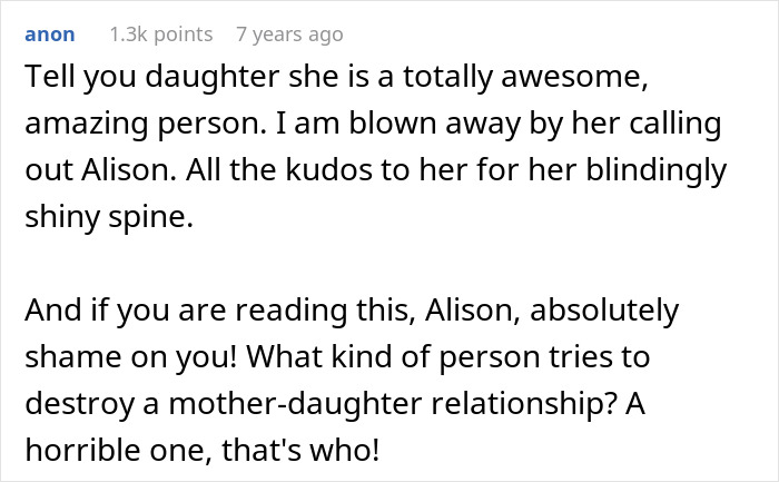 Comment praising a sassy teen for putting grandma in her place, highlighting family dynamics and mom&rsquo;s pride.