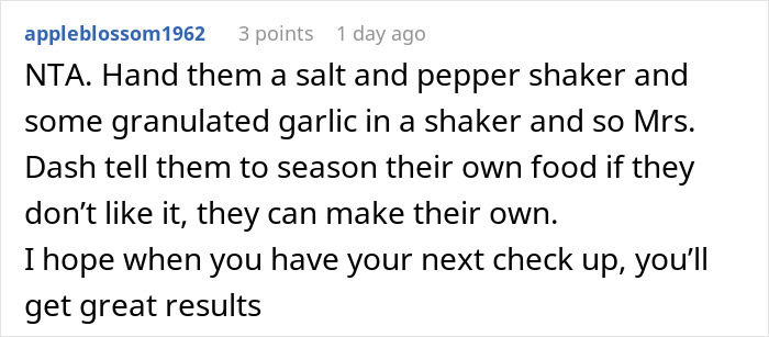 Family Demands Woman Make Separate Meals For Them: "Don't Want To Eat What My Doctor Told Me"