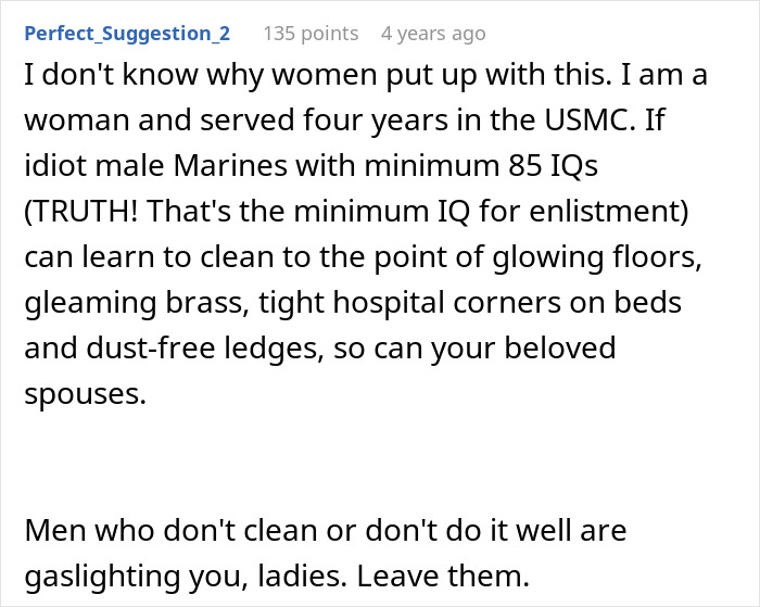 Comment about man complaining and paying the price while wife works longer shifts and eating fast food