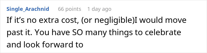 Comment from Single_Arachnid discussing moving past an issue and focusing on celebration at a friend's wedding. Comment from Single_Arachnid discussing moving past an issue and focusing on celebration at a friend's wedding.