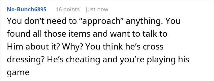 Comment discussing estranged wife finding black thong, implying jailed hubby might be cross dressing or cheating.