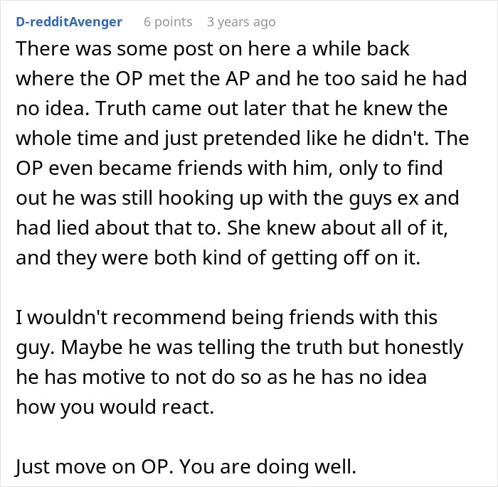 Reddit comment discussing open relationship and breakup, sharing advice about trust and moving on after a breakup.