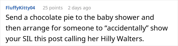 Comment mentioning a baby shower and family drama involving the groom&rsquo;s brother on the wedding day.