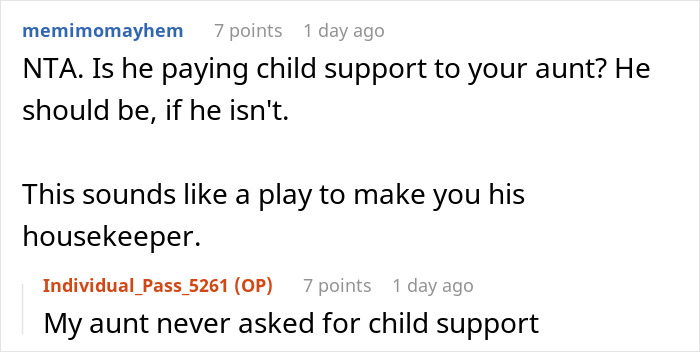 Reddit conversation showing discussion about dad choosing new family over daughter and child support issues.