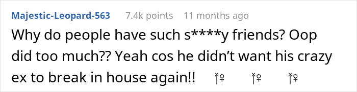 Text conversation showing a person discussing issues with friends and referencing an ex breaking into a house again.