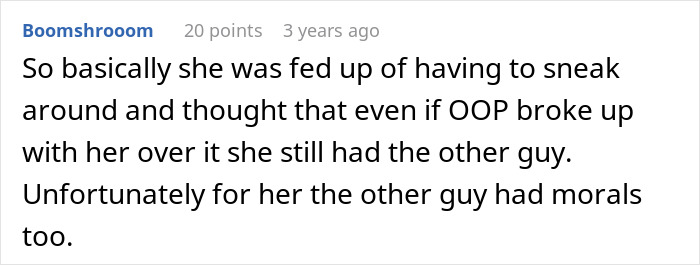 Text post about a woman suggesting an open relationship, leading to an immediate breakup and regret.