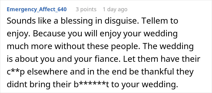 Reddit comment discussing drama caused by groom&rsquo;s brother at wedding and a conflicting baby shower event.