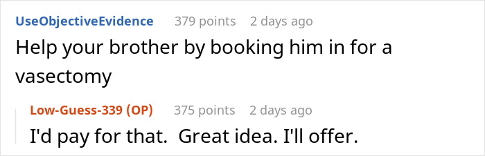 Screenshot of an online forum conversation where a user refuses to help a spoiled brother, sparking parents' anger.