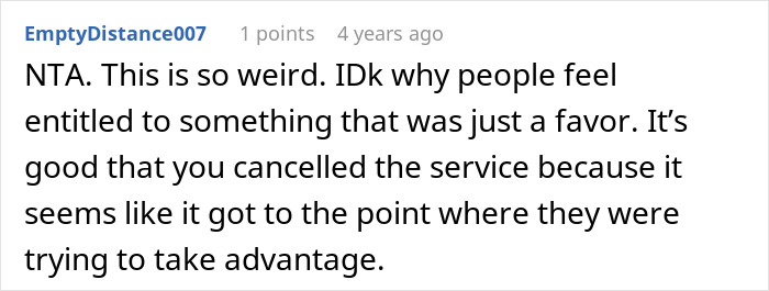 Comment discussing entitlement and coworkers, mentioning someone being met with the police after stopping lunch pickups.