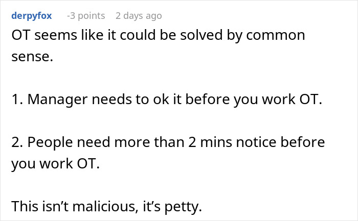 Screenshot of a forum comment discussing cashier overtime rules and manager approval during a workplace crisis.