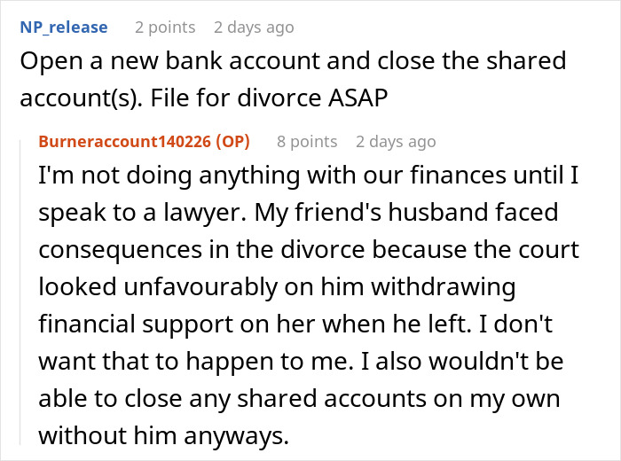 ALT text: Online forum discussion about spouse draining emergency fund for essential World Cup expenses causing family financial conflict.