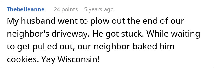 Man using a snowblower to intentionally keep a neighbor&rsquo;s driveway covered in snow on a cold winter day