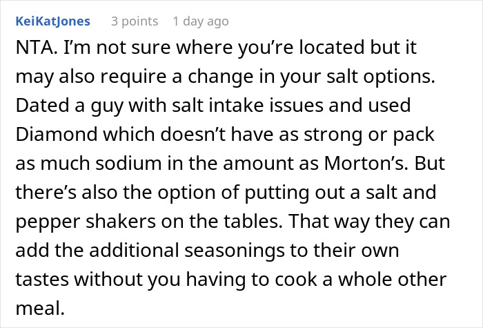 Family Demands Woman Make Separate Meals For Them: "Don't Want To Eat What My Doctor Told Me"