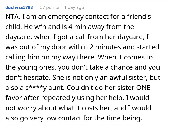 Screenshot of a Reddit comment discussing a woman who keeps asking for favors from family without reciprocating help.