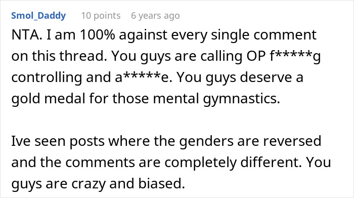 Reddit comment discussing embarrassment by girlfriend&rsquo;s style and related childhood trauma in an online thread.