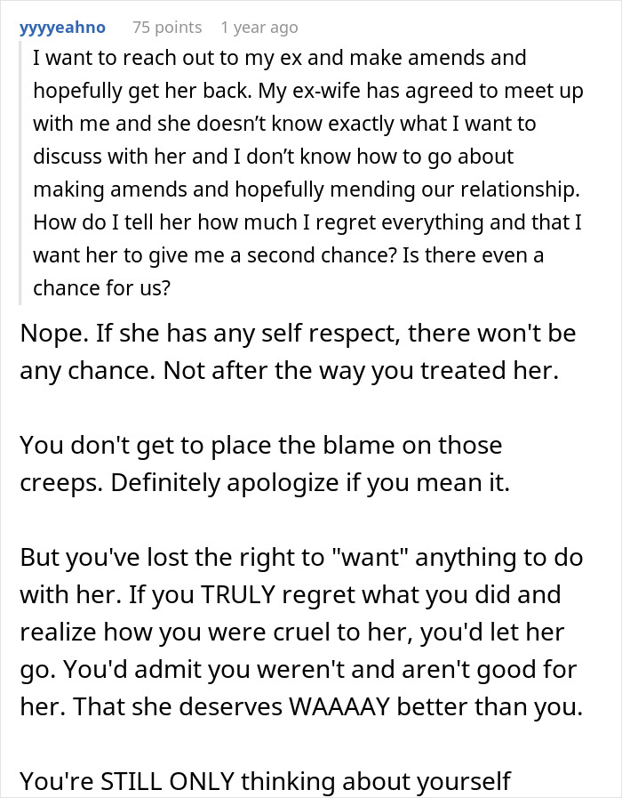 Reddit conversation about male relatives and friends ruining a guy&rsquo;s marriage and dealing with his ex-wife situation.