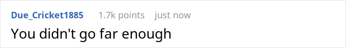 Comment section showing a user named Due_Cricket1885 with 1.7k points saying You didn't go far enough.