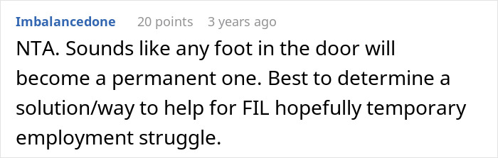 Screenshot of an online comment discussing a woman fed up with in-laws constantly showing up unannounced.