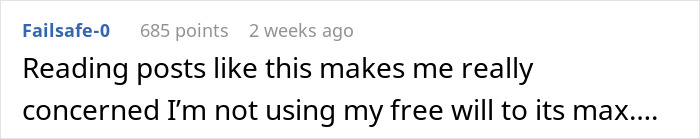 Comment expressing concern about free will while reading posts, related to cheese wheel girlfriend relationship topic.