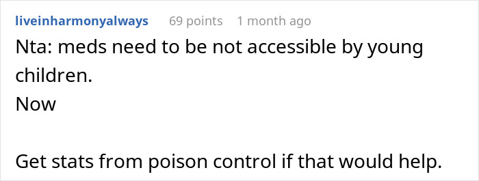 Comment on forum emphasizing importance of keeping meds out of kid's reach and suggesting poison control stats.