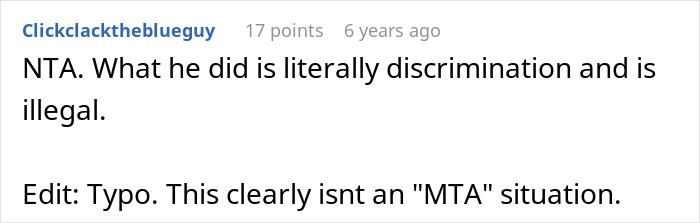 Screenshot of a forum comment discussing discrimination against a colorblind student and an arrogant professor ignoring special needs.