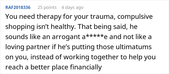 Comment discussing boyfriend giving girlfriend up to a year to fix finances with an ultimatum on marriage plans.