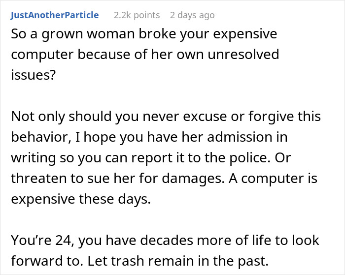 Commenter discussing a smashed laptop caused by a controlling girlfriend trying to end his fiction mania.