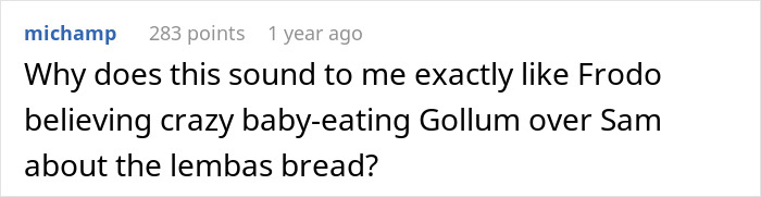 Text on a white background showing a comment comparing a trust dilemma to believing a cheating confession from a best friend over a boyfriend&rsquo;s denial.