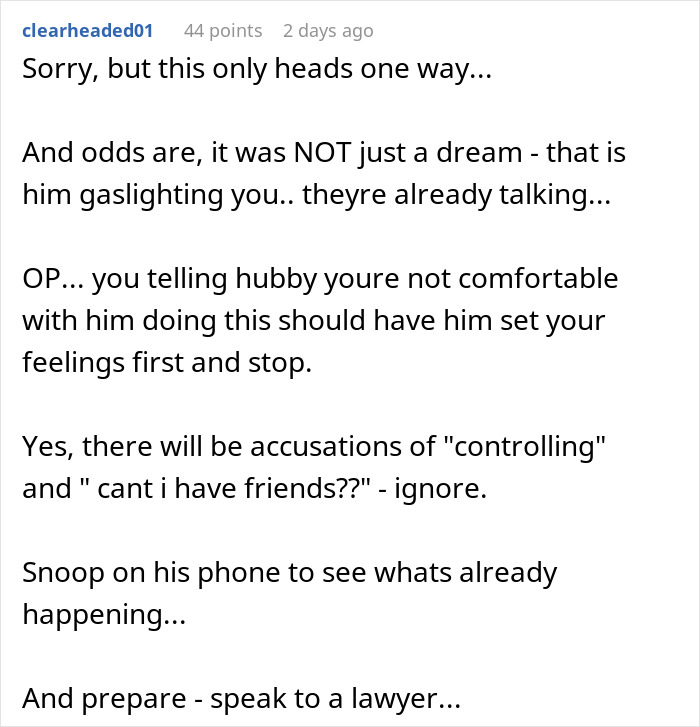 Comment discussing a married man texting a woman he loved years ago and advice on handling the situation.