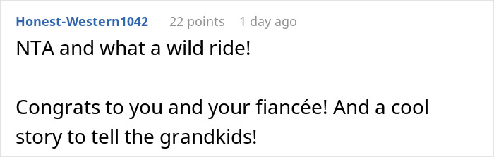 Screenshot of a social media comment celebrating a planned proposal that went awry when the ring ended in another woman’s dessert.