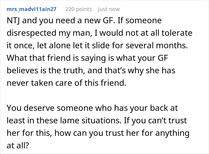 Commenter advises standing up for an electrician belittled for working with his hands, exposing a sad personal life.