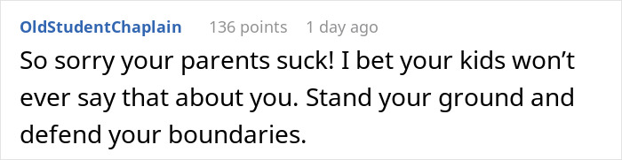 Comment on family dinner ruin by a rude mother advising to stand your ground and defend your boundaries firmly.