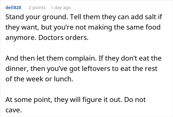 Family Demands Woman Make Separate Meals For Them: "Don't Want To Eat What My Doctor Told Me"