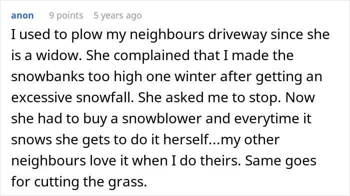 Man with snowblower clearing snow, targeting only mean neighbor&rsquo;s driveway on a snowy winter day.