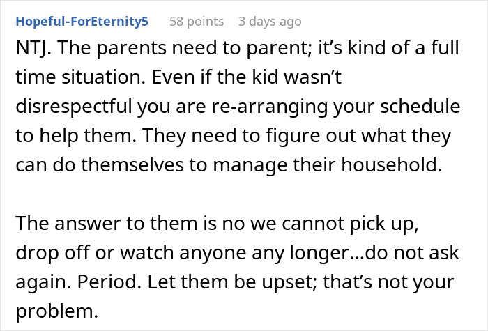 Screenshot of a Reddit comment discussing an aunt rearranging her schedule for her nephew and facing accusations of being dramatic. Screenshot of a Reddit comment discussing an aunt rearranging her schedule for her nephew and facing accusations of being dramatic.