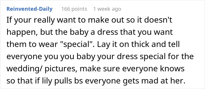 Mom insists on dressing 3-year-old daughter in the same dress as the bride, causing attention-seeking drama at the wedding.