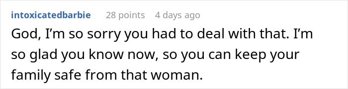 Comment expressing sympathy and relief about understanding postpartum boundaries and protecting family from harm.