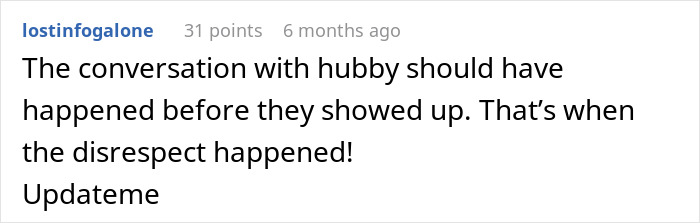 Screenshot of a Reddit comment discussing a man kicking his family out after his wife discovered the real reason for moving in.