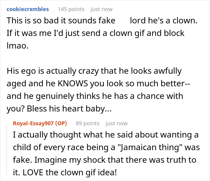 Comments discussing a cheater with 9 kids and multiple baby mamas trying to win back his child-free ex.