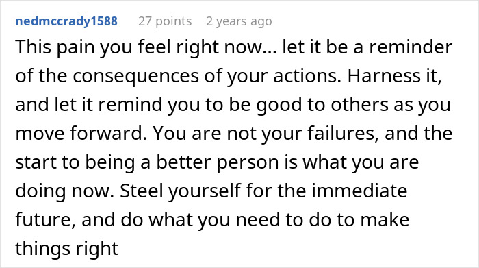 Comment expressing pain and reflection on consequences, emphasizing personal growth and addressing insecurity after a breakup. Comment expressing pain and reflection on consequences, emphasizing personal growth and addressing insecurity after a breakup.