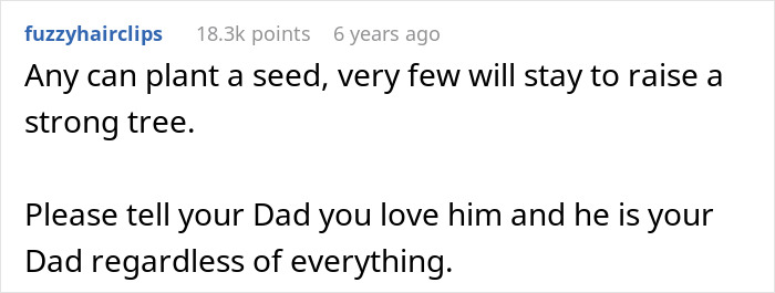 Reddit comment advising to appreciate fathers, relating to family chaos caused by one DNA test revealing uncle is dad.