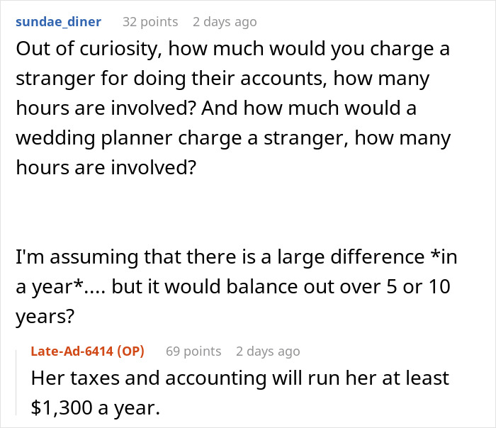Reddit user discusses wedding planner costs and sister refuses plan, leading to demoted guest status in wedding conversation.