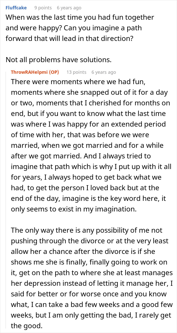 Reddit conversation about a man giving his wife a second chance after she leaves, with thoughts on their relationship.