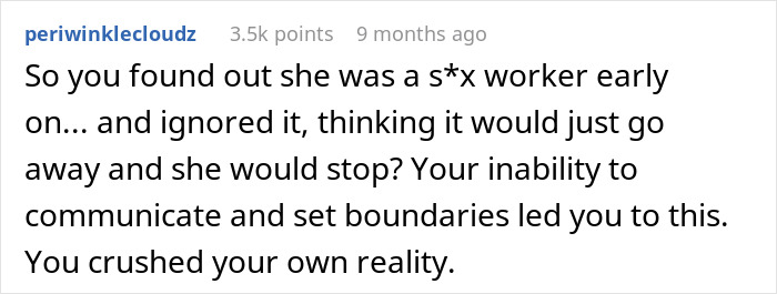 Comment discussing consequences of ignoring a partner’s hidden income source and communication issues related to wife fakes transaction.