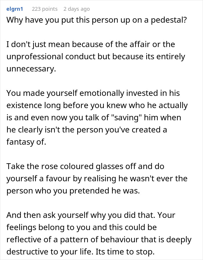 Person disappointed in boss they looked up to, showing emotional frustration over unprofessional affair with employee.