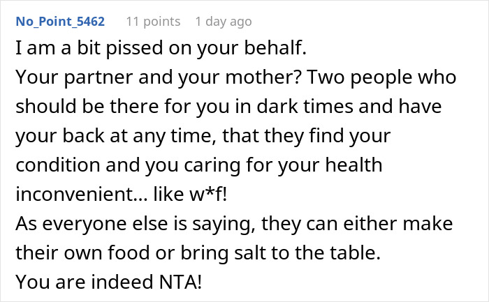 Family Demands Woman Make Separate Meals For Them: "Don't Want To Eat What My Doctor Told Me"